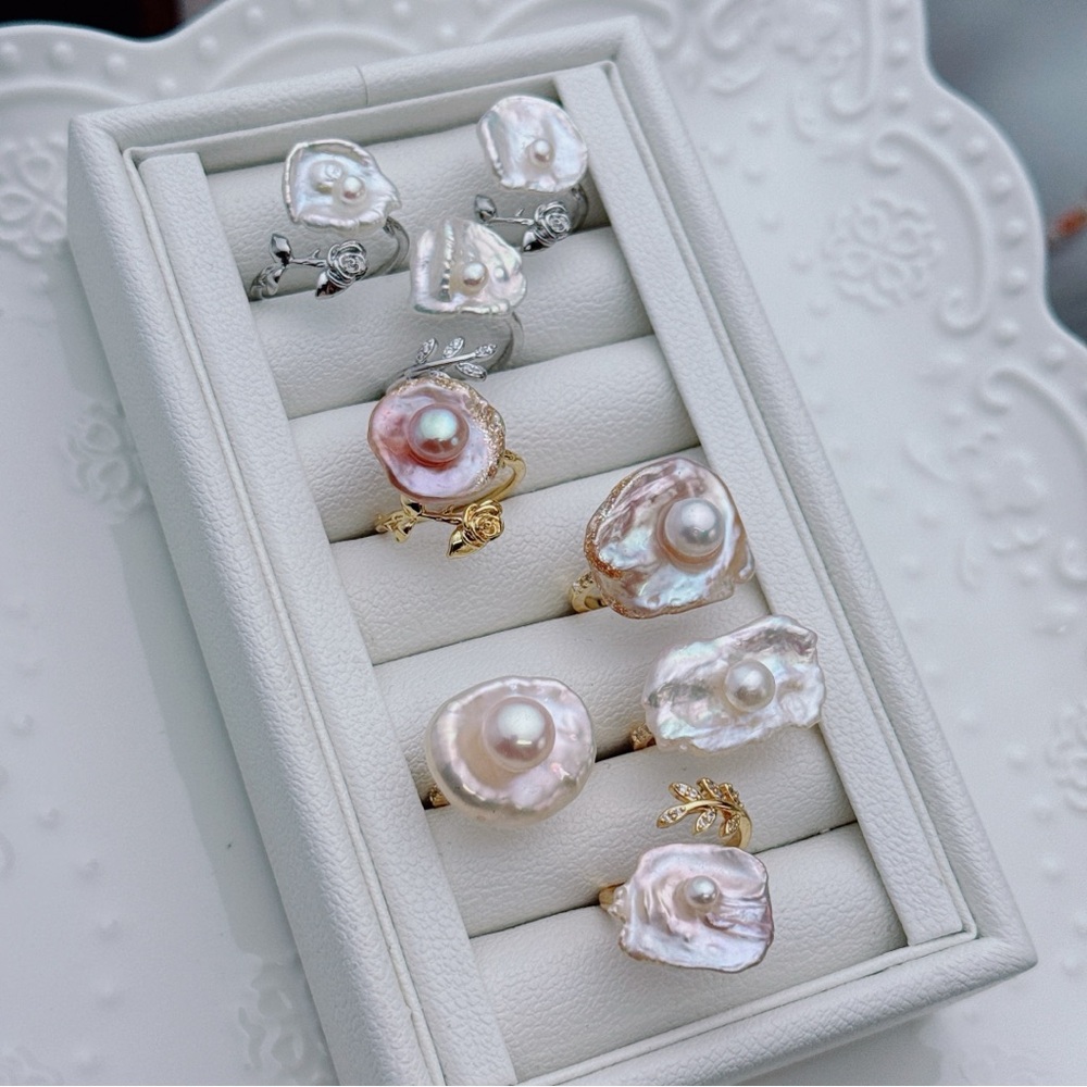 26R293 Handmade Freshwater Baroque Pearl Adjustable Ring Freesize - Picture 3 of 6